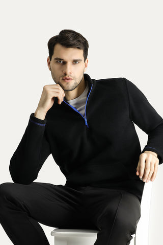  Siyah Yarım Fermuarlı Polar Sweatshirt