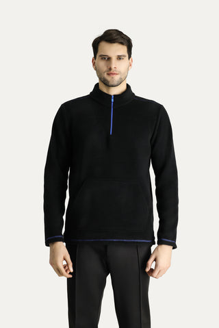  Siyah Yarım Fermuarlı Polar Sweatshirt