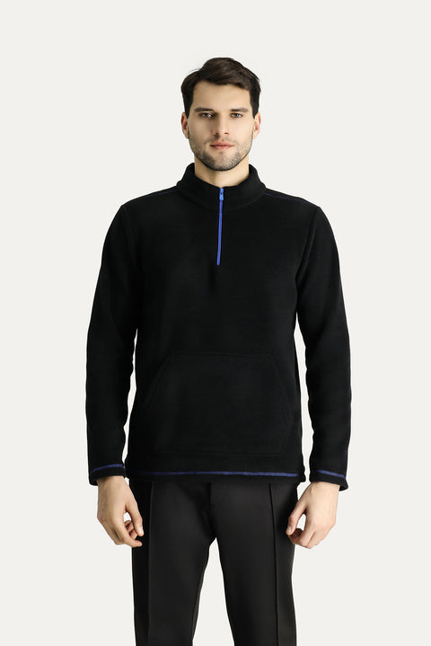 Siyah Yarım Fermuarlı Polar Sweatshirt