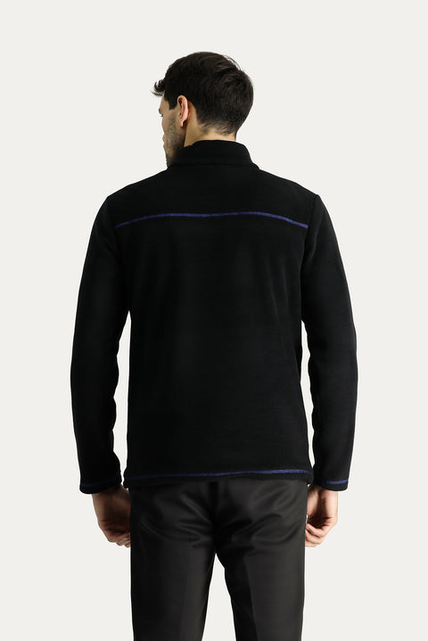 Siyah Yarım Fermuarlı Polar Sweatshirt
