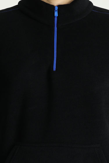 Siyah Yarım Fermuarlı Polar Sweatshirt