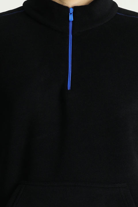 Siyah Yarım Fermuarlı Polar Sweatshirt