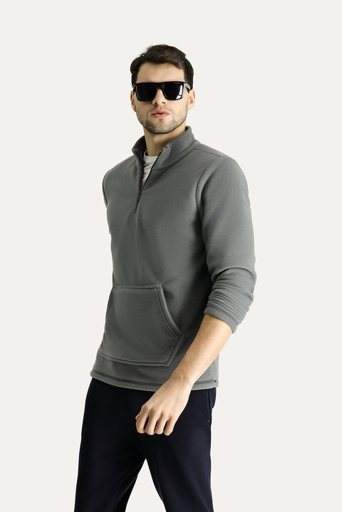 Orta Gri Yarım Fermuarlı Polar Sweatshirt