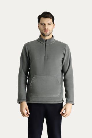  Orta Gri Yarım Fermuarlı Polar Sweatshirt