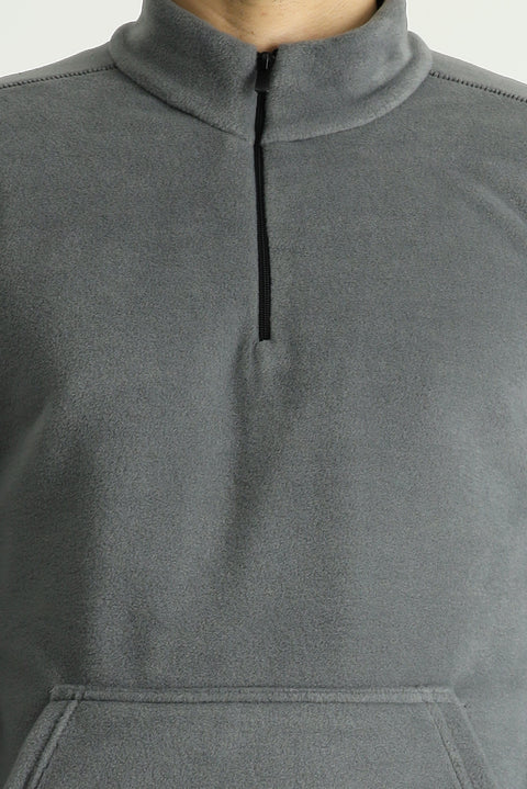Orta Gri Yarım Fermuarlı Polar Sweatshirt