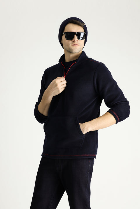Koyu Lacivert Yarım Fermuarlı Polar Sweatshirt