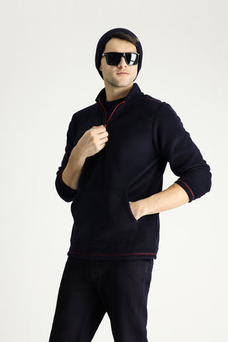  Koyu Lacivert Yarım Fermuarlı Polar Sweatshirt