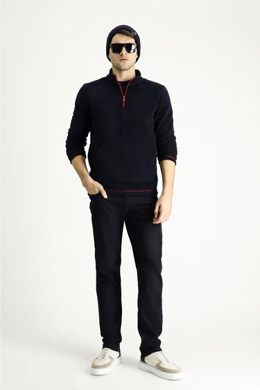  Koyu Lacivert Yarım Fermuarlı Polar Sweatshirt