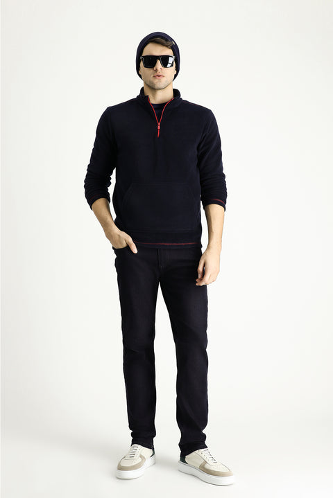 Koyu Lacivert Yarım Fermuarlı Polar Sweatshirt