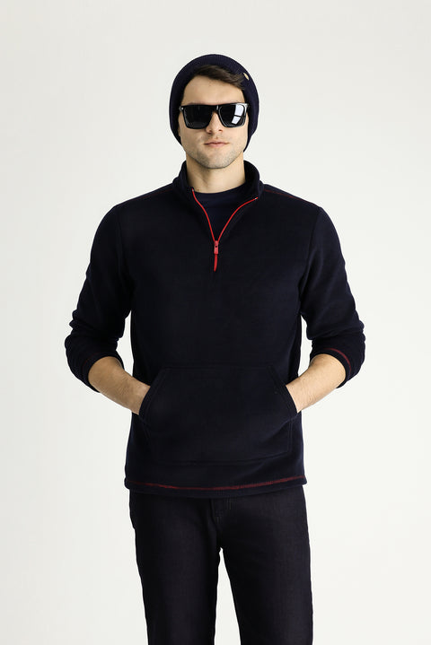 Koyu Lacivert Yarım Fermuarlı Polar Sweatshirt