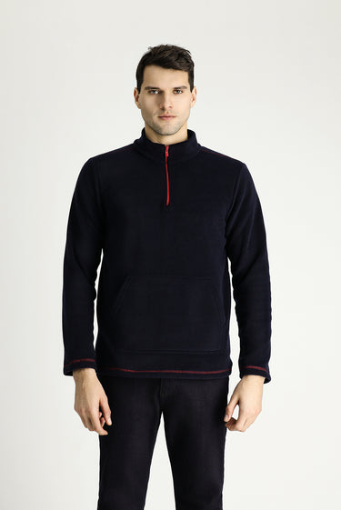  Koyu Lacivert Yarım Fermuarlı Polar Sweatshirt