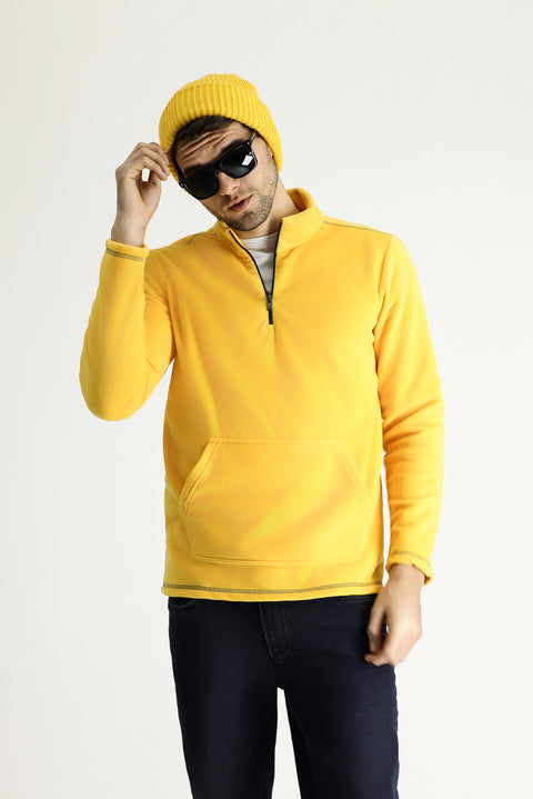 Koyu Sarı Yarım Fermuarlı Polar Sweatshirt