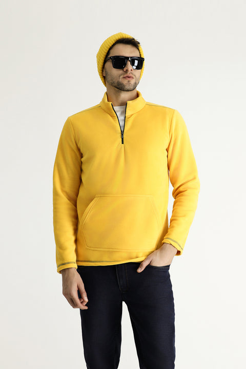Koyu Sarı Yarım Fermuarlı Polar Sweatshirt