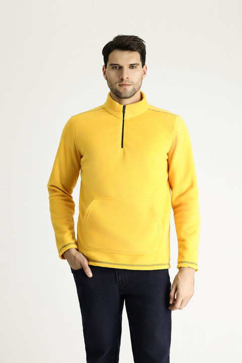 Koyu Sarı Yarım Fermuarlı Polar Sweatshirt