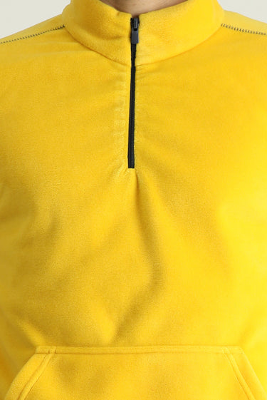 Koyu Sarı Yarım Fermuarlı Polar Sweatshirt