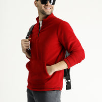 Bayrak Kırmızı Yarım Fermuarlı Polar Sweatshirt
