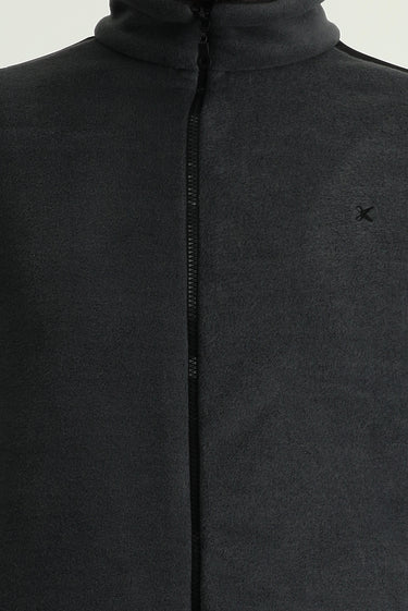 Koyu Füme Fermuarlı Nakışlı Polar Sweatshirt