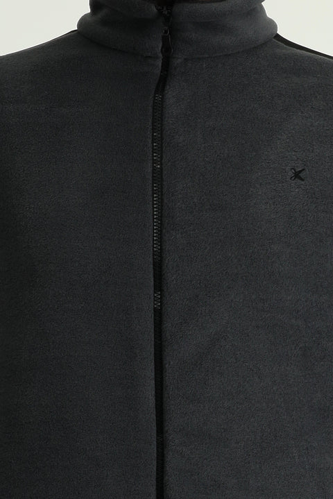 Koyu Füme Yarım Balıkçı Yaka Regular Fit Fermuarlı Nakışlı Polar Sweatshirt