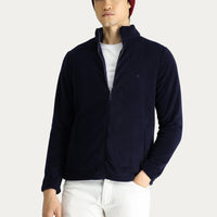 Koyu Lacivert Fermuarlı Nakışlı Polar Sweatshirt