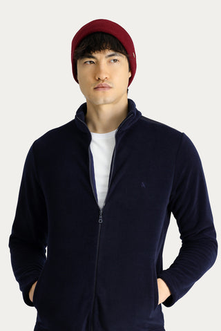  Koyu Lacivert Yarım Balıkçı Yaka Regular Fit Fermuarlı Nakışlı Polar Sweatshirt