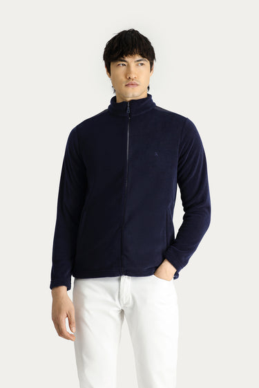  Koyu Lacivert Fermuarlı Nakışlı Polar Sweatshirt