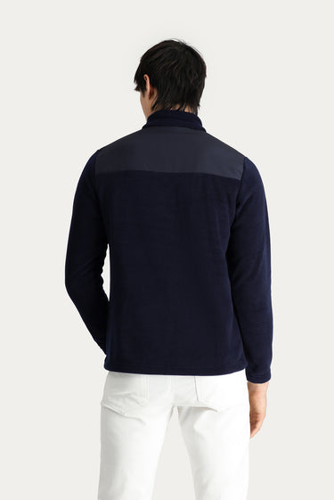  Koyu Lacivert Fermuarlı Nakışlı Polar Sweatshirt