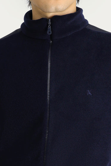 Koyu Lacivert Fermuarlı Nakışlı Polar Sweatshirt