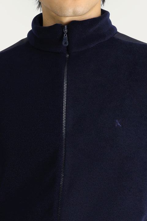 Koyu Lacivert Fermuarlı Nakışlı Polar Sweatshirt