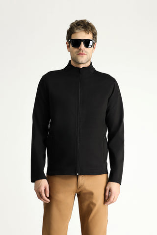  Siyah Slim Fit Dar Kesim Fermuarlı Sweatshirt