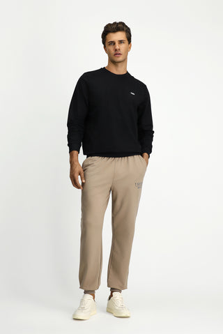  Siyah Bisiklet Yaka Regular Fit Nakışlı Pamuklu Sweatshirt