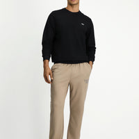 Siyah Bisiklet Yaka Regular Fit Nakışlı Basic Sweatshirt