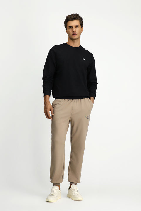 Siyah Bisiklet Yaka Regular Fit Nakışlı Basic Sweatshirt