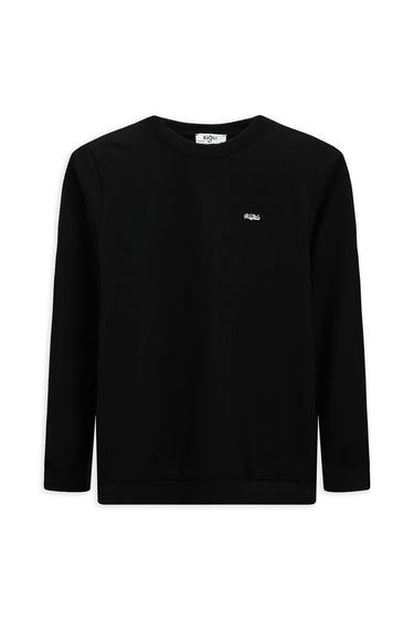 Siyah Bisiklet Yaka Regular Fit Nakışlı Pamuklu Sweatshirt
