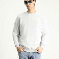 Açık Gri Melanj Bisiklet Yaka Regular Fit Nakışlı Pamuklu Sweatshirt