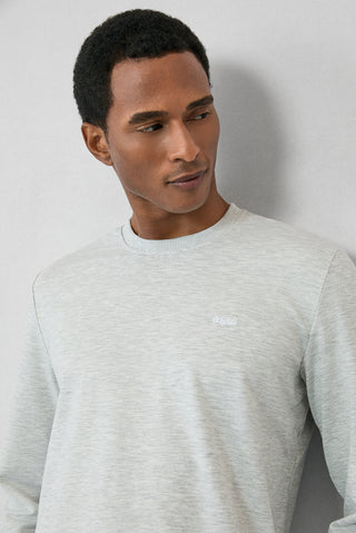  Açık Gri Melanj Bisiklet Yaka Regular Fit Nakışlı Basic Sweatshirt