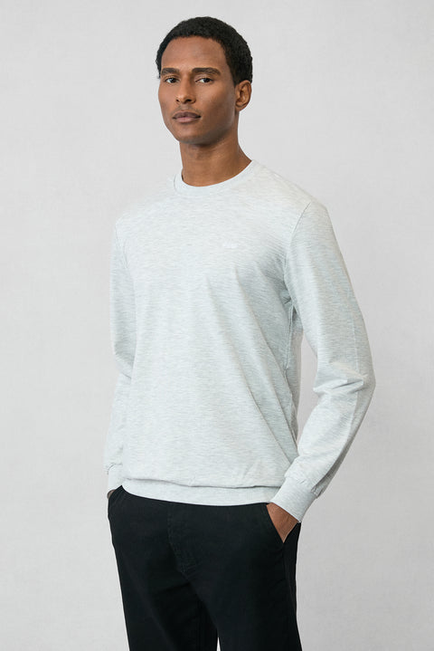 Açık Gri Melanj Bisiklet Yaka Regular Fit Nakışlı Basic Sweatshirt