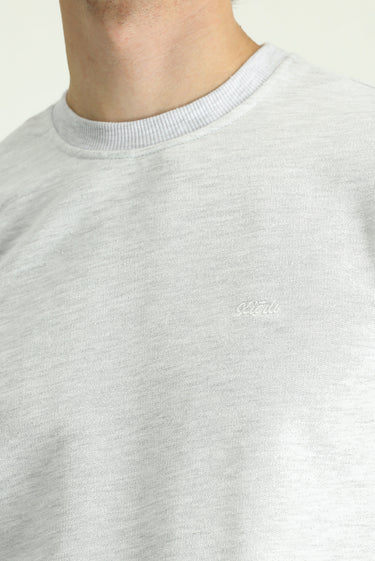 Açık Gri Melanj Bisiklet Yaka Regular Fit Nakışlı Pamuklu Sweatshirt