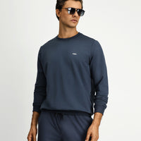 Koyu Füme Bisiklet Yaka Regular Fit Nakışlı Pamuklu Sweatshirt