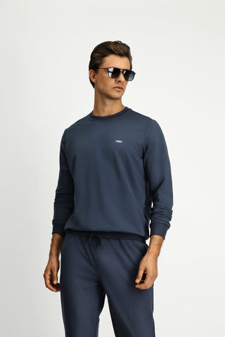  Koyu Füme Bisiklet Yaka Regular Fit Nakışlı Pamuklu Sweatshirt