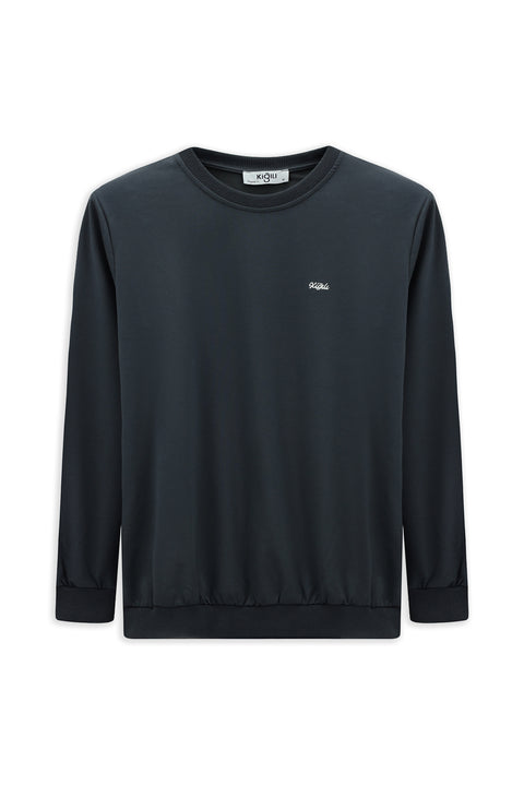 Dark Smoke Crew Neck Regular Fit Embroidered Basic Thin Sweatshirt