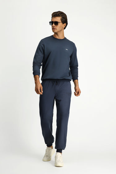  Koyu Füme Bisiklet Yaka Regular Fit Nakışlı Pamuklu Sweatshirt
