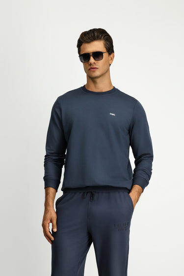  Koyu Füme Bisiklet Yaka Regular Fit Nakışlı Pamuklu Sweatshirt