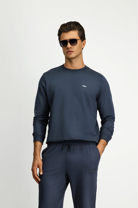 Koyu Füme Bisiklet Yaka Regular Fit Nakışlı Basic Sweatshirt