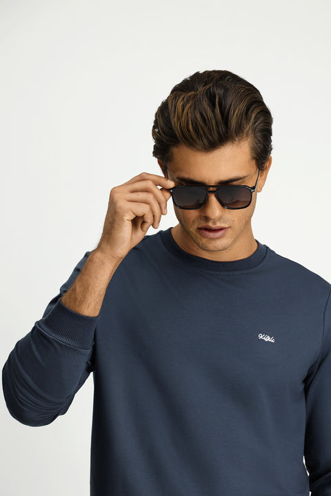 Koyu Füme Bisiklet Yaka Regular Fit Nakışlı Basic Sweatshirt