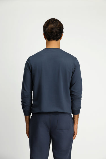 Koyu Füme Bisiklet Yaka Regular Fit Nakışlı Pamuklu Sweatshirt