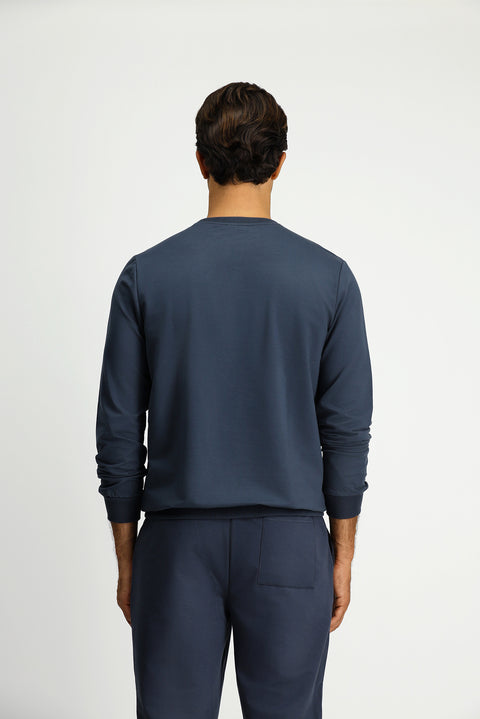 Koyu Füme Bisiklet Yaka Regular Fit Nakışlı Basic Sweatshirt