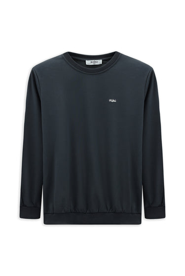  Koyu Füme Bisiklet Yaka Regular Fit Nakışlı Pamuklu Sweatshirt