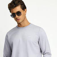 Açık Mavi Bisiklet Yaka Regular Fit Nakışlı Pamuklu Sweatshirt