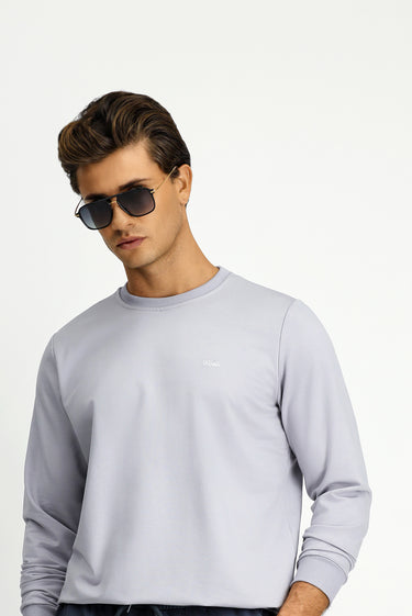  Açık Mavi Bisiklet Yaka Regular Fit Nakışlı Pamuklu Sweatshirt