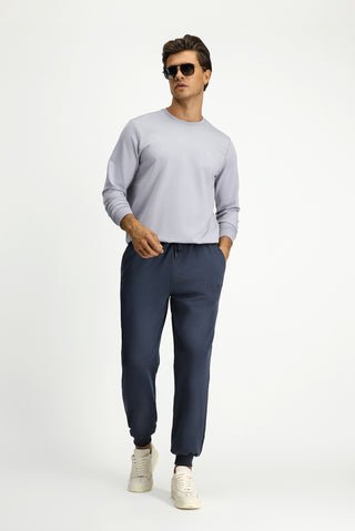  Açık Mavi Bisiklet Yaka Regular Fit Nakışlı Pamuklu Sweatshirt